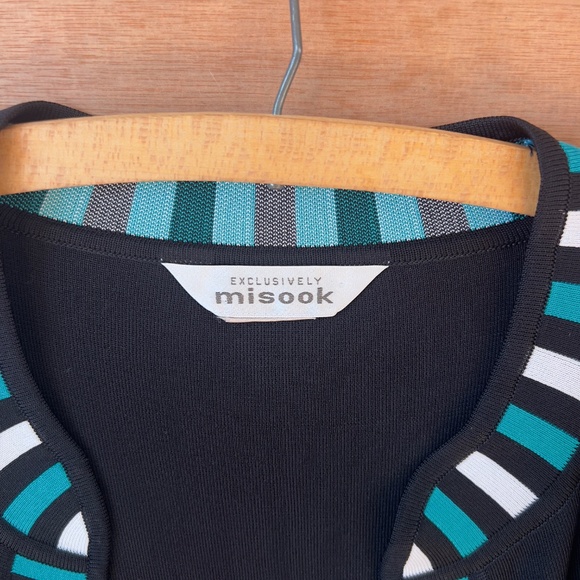 Exclusively Misook open front knit cardigan sweater sz XL black teal white pads - Picture 3 of 7